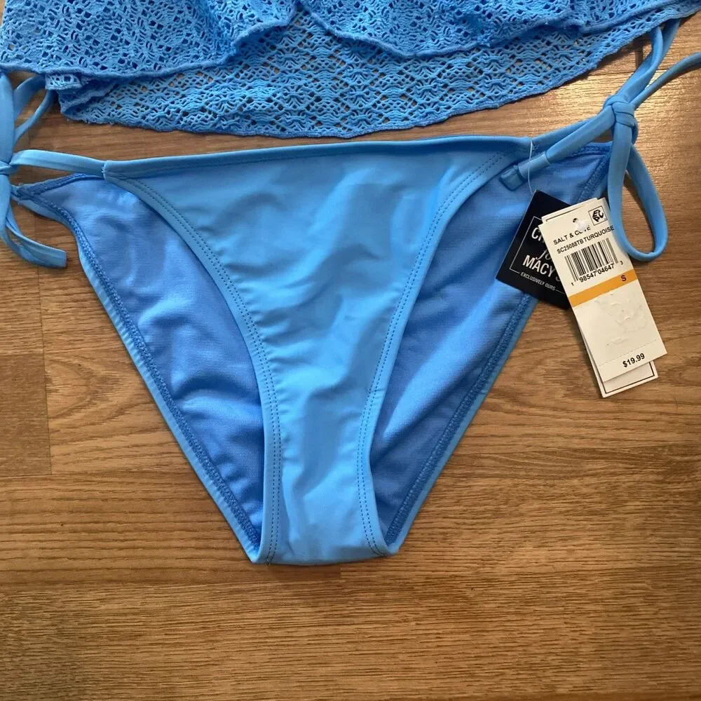 Salt + Cove Juniors' Crochet Ruffle-Trim Midkini & Hipster Bikini Set Size Small